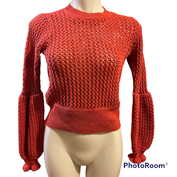 REBECCA MINKOFF Bianca Netted Terracotta long puff sleeve Sweater Small - Picture 8 of 13
